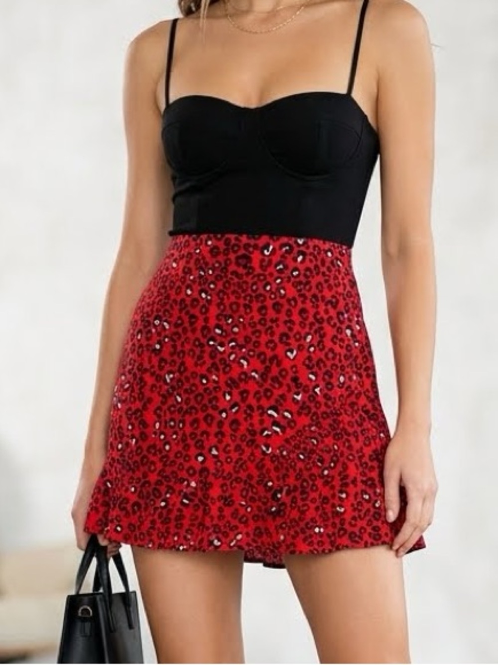 Lovers + Friends Lena Red Sahara Cheetah Mini Skirt Ruffle Party Bohemian Size M